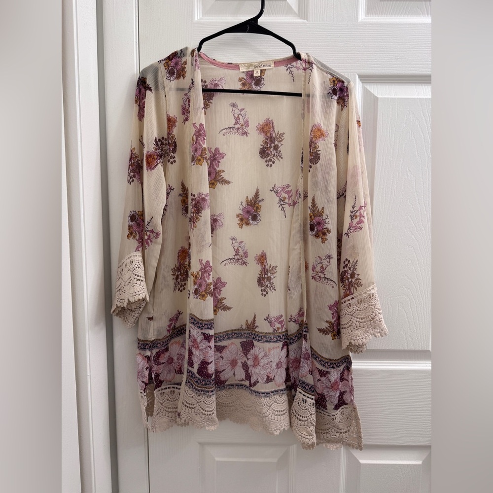 Rewind Floral Sheer Kimono with Lace Accents